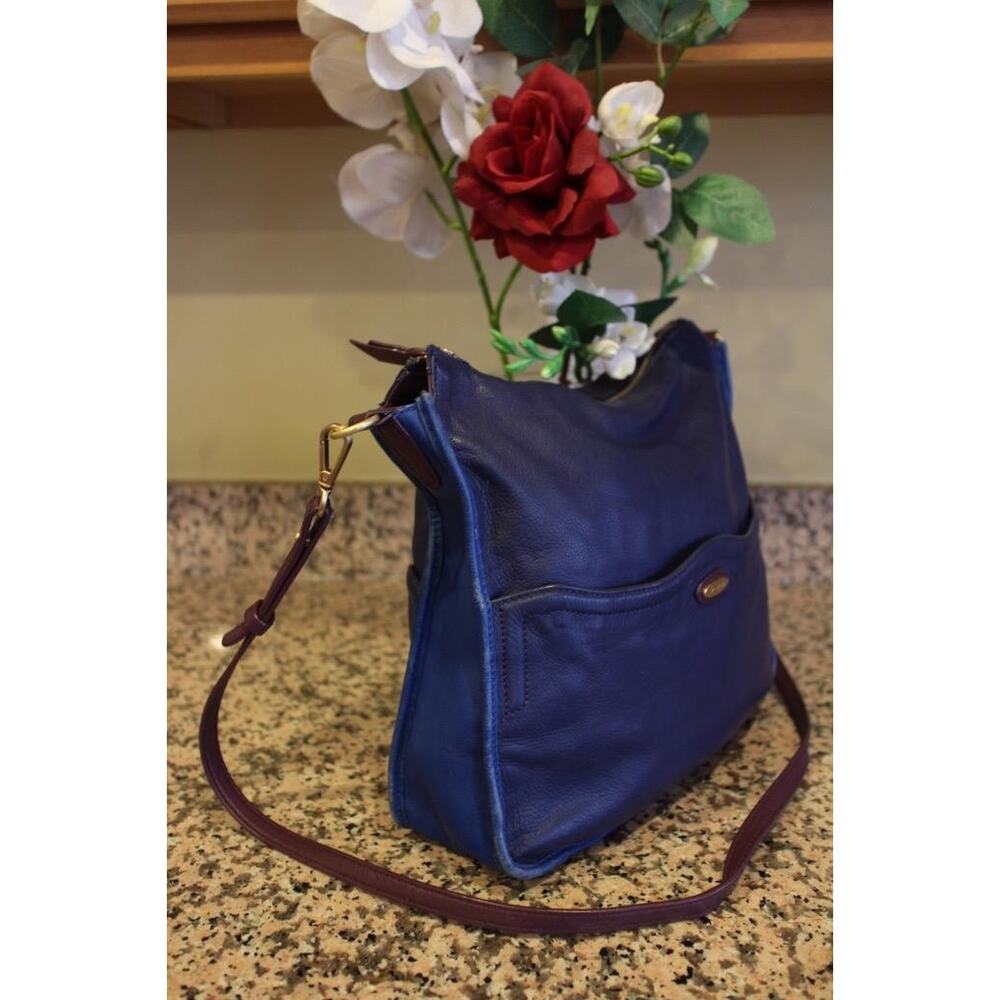 Tahari Navy Blue/Purple Pebbled Leather Crossbody Bag ([PU3000 - Picture 2 of 7